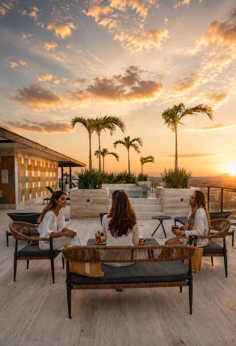 Terraza de lujo al atardecer